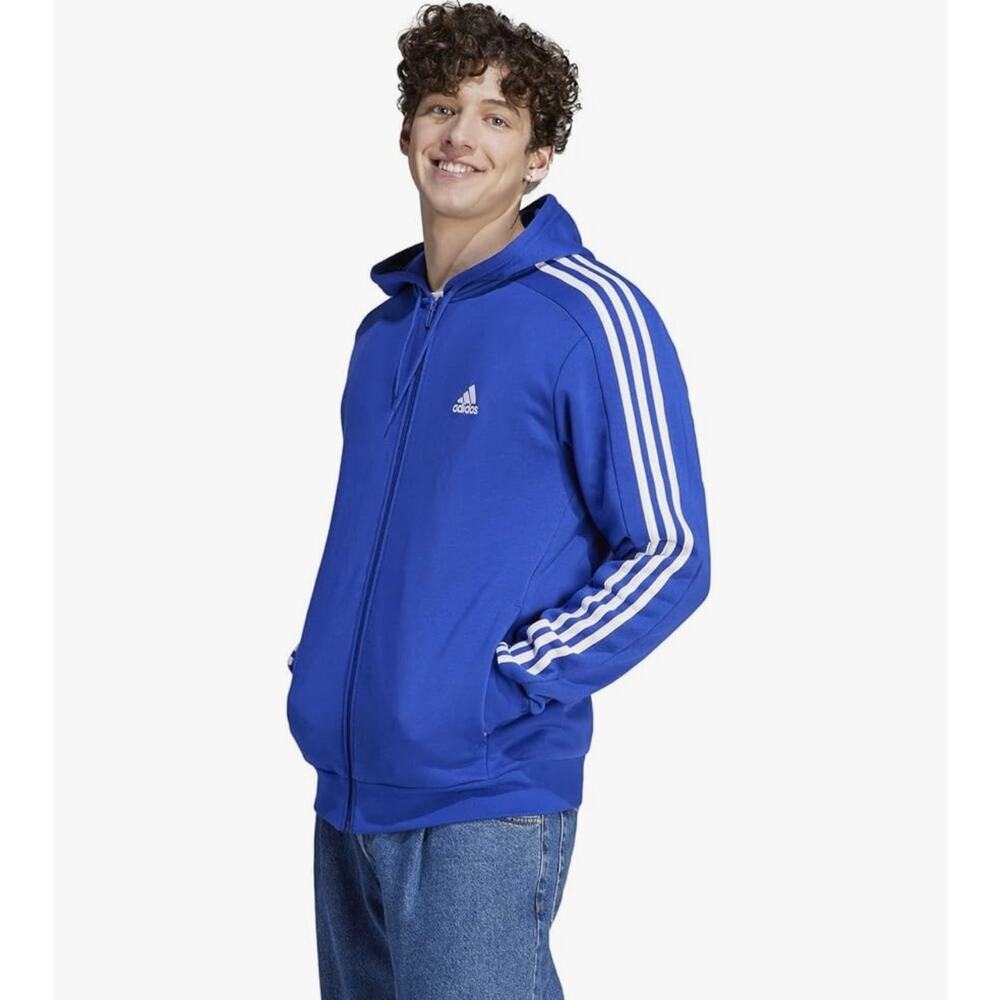 NWT adidas Men's Essentials 3-Stripes Fleece Full-Zip Hoodie Size Small‎